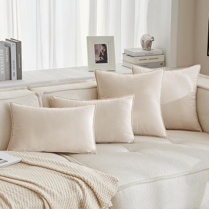 MIULEE Cream White Velvet Throw Pillow Covers 16x16 Soft Decorative Solid Square Cushion Cases Pack of 2 Modern Luxury Home Decor for Couch, Sofa, Bedroom