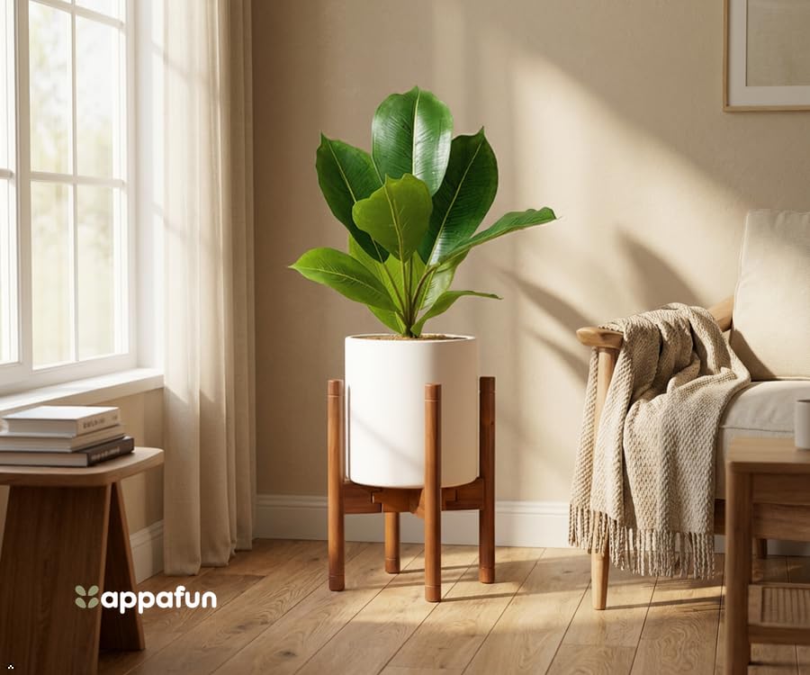 Adjustable Plant Stand for 8–12 Inch Pots, Solid Acacia Wood, Mid-Century Modern Indoor Outdoor Planter Holder with Stainless Steel Screws, Natural Brown (Pot & Plant Not Included) - color: PU Natural Brown