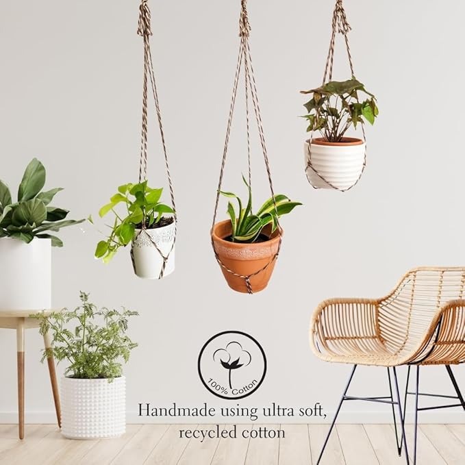 Set of 3 Macrame plant hanger for pots 4-10” live plants indoor and outdoor decor hanging plant holder Boho décor Plant stand Indoor plant shelf for Hanging planter for plant pots (Coffee Corner)