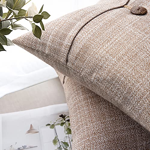 Phantoscope Pack of 2 Farmhouse Throw Pillow Covers Button Vintage Linen Decorative Pillow Cases for Couch Bed and Chair Beige, 18 x 18 inches 45 x 45 cm - color: Beige, size: 18" x 18" (Pack of 2)