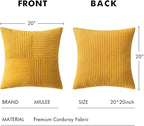 MIULEE Mustard Yellow Decorative Throw Pillow Covers 20x20 Inch for Couch Bed Sofa Pack of 2 Boho Farmhouse Throw Pillows Soft Cross Corduroy Patchwork Textured Cushion Cases