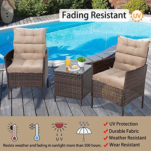 Magpie Fabrics Indoor Outdoor Tufted High Back Chair Cushion Set of 2, Waterproof All-Weather Deep Seating Rocking Chair Patio Garden Chaise Lounge Sun Lounger Chair Cushions(Beige Linen) - color: Beige Linen