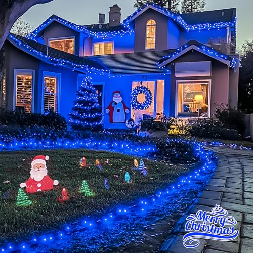 JMEXSUSS 600 LED Blue Solar Christmas Lights, 206.7ft Blue Christmas Lights Outdoor Waterproof, 8 Modes Solar Light Outdoor for Yard Patio Tree Garden Party Bushes Xams Decorations - color: Blue, size: 600LED*1