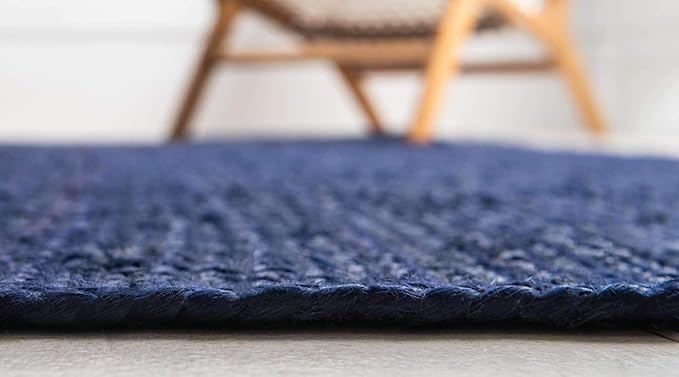 Unique Loom Braided Jute Collection Area Rug - Dhaka (5' 1" x 8' Rectangle, Navy Blue)