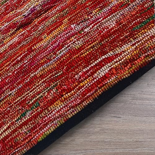Cotton Hand Woven Area Runner Rug 2x6 Feet - Multi, Farmhouse Indoor Outdoor Decorative Floor Runners Ideal for Hallways, Kitchen, Bedroom | Red Reversible Recycled Patio Mat for Living Room - color: Multi Cotton, size: 2 x 6 feet (Runner)