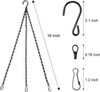Benvo 16 inch Long Hanging Plant Chains Flower Pot Hangers with Clips and Hooks 3 Point Replacement Chain Holders for Baskets Bird Feeders Planters and Other Ornaments (Pack of 3, Black)