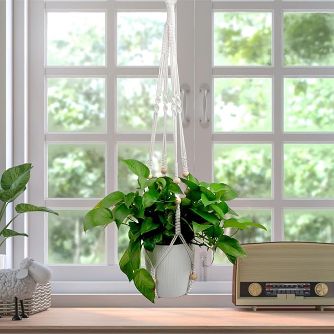 Hanging Planter for Indoor Plants,Macrame Plant Hanger,Plant Hanger,Hanging Plant Holder,Plant Hangers,Plant Hangers Indoor,Plant Holder,Macrame Plant Hangers Indoor with 12 Wood Beads