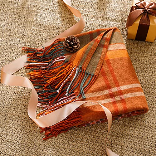 BATTILO HOME Orange Plaid Throw Blanket for Couch - Fall Throw Blanket - Lightweight Buffalo Plaid Blanket Throw Checkered Blanket for Bed, Sofa, Chair,Home Decor, Fall Decor - color: Orange Plaid