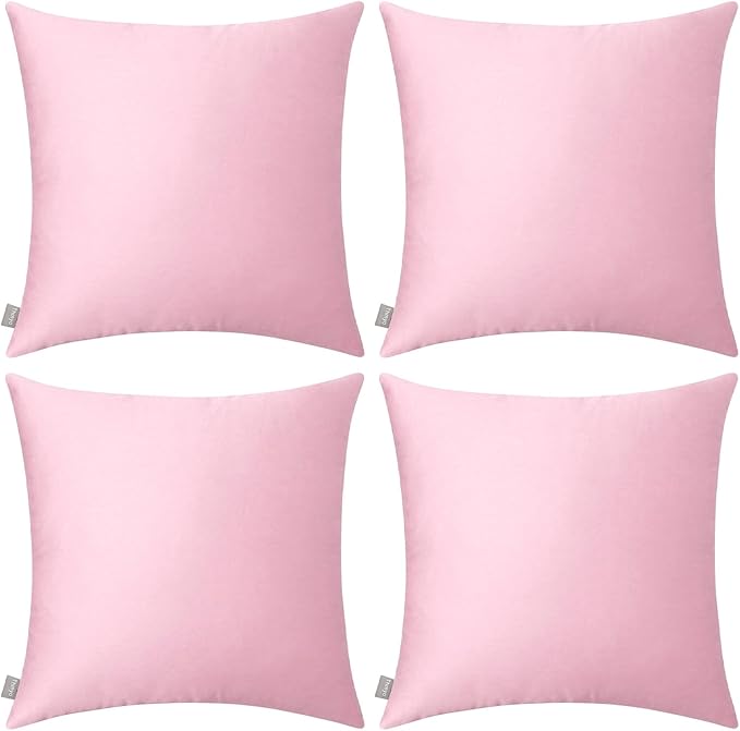 Thmyo 4-Pack 100% Cotton Comfortable Solid Decorative Throw Pillow Case Square Cushion Cover Pillowcases Blank Pillow Covers Valentines Day DIY Throw Pillowcase for Sofa Bed(24x24inch/60x60cm,Pink)