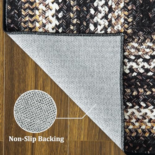 ROYHOME Small Area Rug 2x4 Indoor Non-Slip Entryway Mat Braided Print Area Rugs Boho Accent Rug Farmhouse Washable Rug Modern Geometric Carpet for Living Room Bedroom Kitchen, Black - size: 2' x 4' (Rectangular)