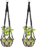 Boho Black Macrame Plant Hangers Set of 2 - Hanging Planter with Patterns, Handmade Cotton Rope Hanging Baskets for Indoor Outdoor Plants, Bohemian Home Wall Decor Art