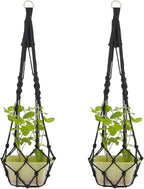 Boho Black Macrame Plant Hangers Set of 2 - Hanging Planter with Patterns, Handmade Cotton Rope Hanging Baskets for Indoor Outdoor Plants, Bohemian Home Wall Decor Art