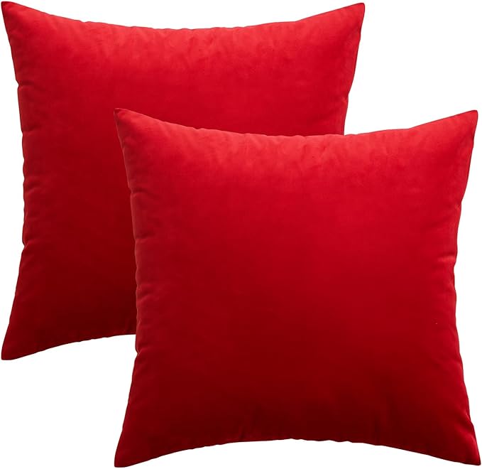 MIULEE 24x24 Inch Euro Sham Velvet Pillow Covers, Set of 2 Large Square Christmas Decorative Pillows -Bright Red Super Soft for King Bed, Sofa, Couch, Accent Chairs