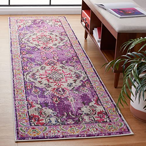 SAFAVIEH Monaco Collection Runner Rug - 2'2" x 6', Violet & Fuchsia, Non-Shedding & Easy to Clean, Distressed Medallion Design, Ideal for Hallway, Foyer, Entryway, Kitchen, Bedroom (MNC243P) - color: Violet/Fuchsia, size: 2'2" x 6' (Runner)