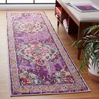 SAFAVIEH Monaco Collection Runner Rug - 2'2" x 6', Violet & Fuchsia, Non-Shedding & Easy to Clean, Distressed Medallion Design, Ideal for Hallway, Foyer, Entryway, Kitchen, Bedroom (MNC243P) - color: Violet/Fuchsia, size: 2'2" x 6' (Runner)