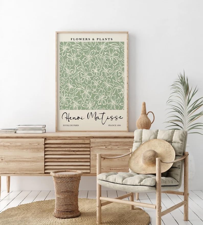 HesenDot Matisse Sage Green Wall Art Set of 3,William Morris Wall Art Decor,12x16IN Truly Quality Canvas Wall Art Pictures,Yayoi Kusama Print, Unframed Fabric wall art,Art poster decoration for - color: Sage Green Wall Art Unframed, size: 16"L x 12"W