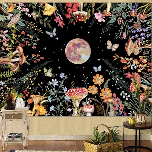 Kanuyee Boho Moon Tapestry Colorful Floral Wall Tapestry, Cute tapestries for Bedroom Ceiling Tapestries Wall Hanging for Bedroom Living Room Decor Moon-2 60"x80" - color: Cloud White, size: 80"L x 60"W