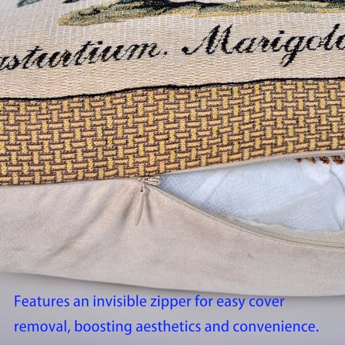 Jacquard Woven Botanical Pillow Cover | Square Vintage Floral Tapestry Cushion Case for Sofa Couch Bed Decor | Rustic Farmhouse Home Accent Throw Pillow Sham 18x18 Inch (Orange - Blue Floral Sketch) - color: Orange - Blue Floral Sketch
