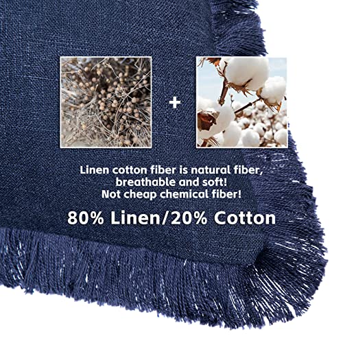 AmHoo Pack of 2 Linen Pillow Covers with Tassels Fringed Decorative Rustic Natural Throw Pillowcase Cushion for Couch Sofa Bedroom 18 x 18-Inch Navy Blue - color: Navy Blue, size: 18" x 18" (Pack of 2)