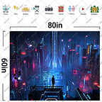 Aidatain Punk Cityscape Tapestry Skyscrapers Skyline 3D Urben Building Neon Lights Night Wall Hanging Tapestries Flannel Large Size 80" 60" for Bedroom Living Room GTWHAT102 - color: Punk Cityscape