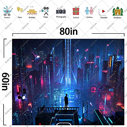 Aidatain Punk Cityscape Tapestry Skyscrapers Skyline 3D Urben Building Neon Lights Night Wall Hanging Tapestries Flannel Large Size 80" 60" for Bedroom Living Room GTWHAT102 - color: Punk Cityscape