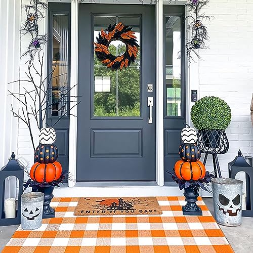 Bottalive Buffalo Plaid Outdoor Rugs, 3'x5' Orange and White Checkered Indoor/Outdoor Area Rug, Layering Rug for Hello/Welcome Door Mat, Washable Cotton Woven Farmhouse Mat for Fall Front Porch Décor - color: Orange and White Plaid, size: 3' x 5' (Rectang