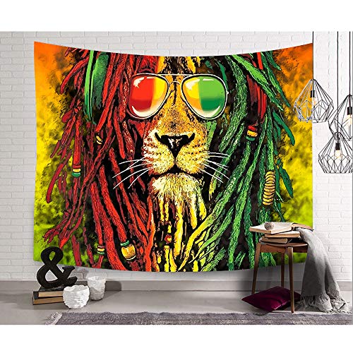 Simsant Rasta Rastafarian Tapestry Lion Head Bob Tapestry Wall Hanging (80"x60") - size: 80"L x 60"W