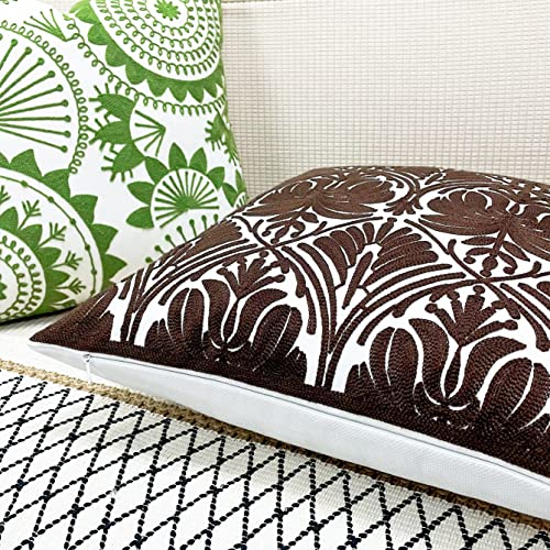 Slow Cow Embroidery Decorative Throw Pillow Cover Brown Invisible Zipper Cushion Cover 18x18 Inches - color: Brown Rose, size: 18" x 18" (Pack of 1)