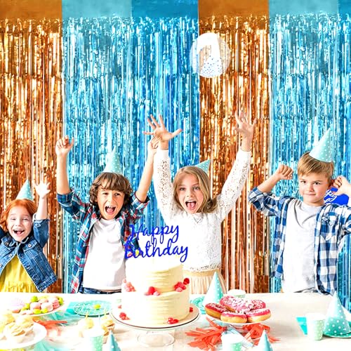 TONIFUL Orange Blue Door Streamers,Blue and Orange Photo Booth Backdrop Metallic Streamers Foil Fringe Curtain for Birthday,New Year,Graduation,Grad,Bachelorette Party Streamers Decoration - color: Orange Blue