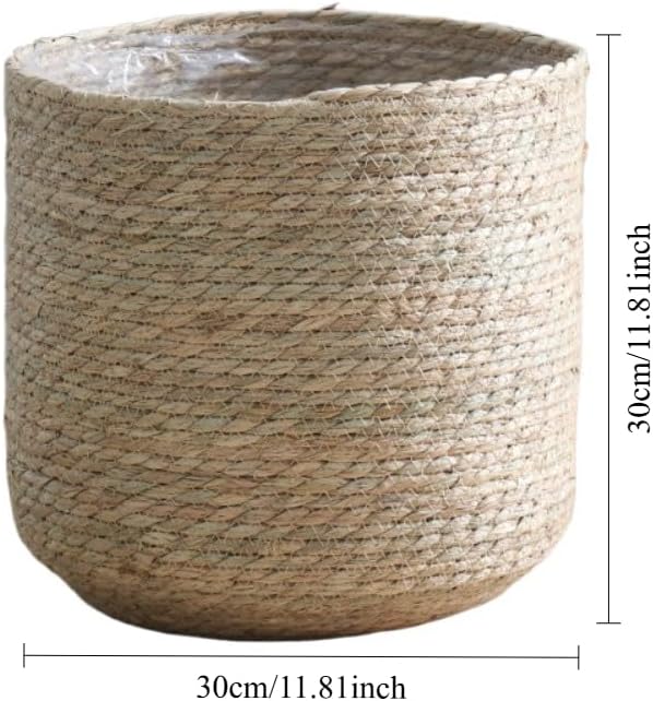 Seagrass Planter Basket Set with Plastic Lining Woven Indoor Outdoor Plant Pot Covers Natural Storage Containers for Flowers & Plants(11.81''X11.81'')