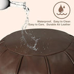Louis Donné Brown Waterproof Faux Leather Unstuffed Pouf Ottoman, Handmade Moroccan Pouf Cover 21"x13", Round Floor Cushion Floor Chair Footstool for Living Room, Bedroom and Wedding (Only Cover)