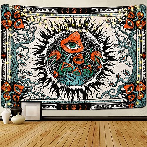 Cohpoh Burning Sun Tapestries Hippie Eyes Tapestry Mandala Vines Moon Phase Tapestry Wall Hanging for Room(51.2 x 59.1 inches)