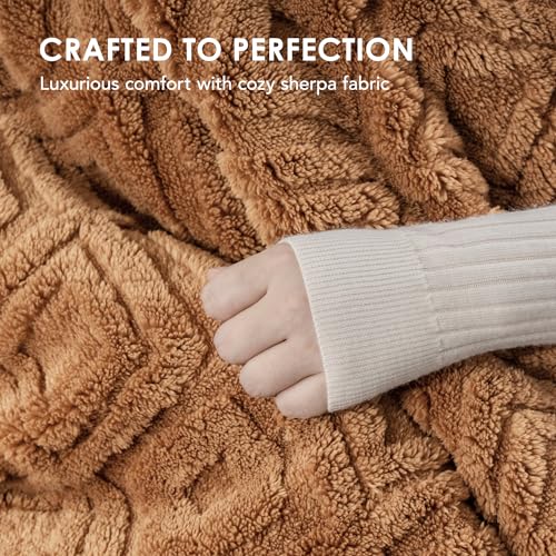 EverGrace Jacquard Boho Sherpa Fleece Throw Blanket for Couch, Super Soft Cozy Fuzzy Plush Blankets for All Seasons, Reversible Thick Warm Blanket for Bed, Sofa, Living Room, Burnt Orange, 50" x 60" - color: Burnt Orange, size: 50x60 Inches