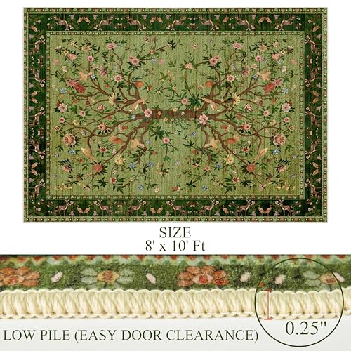 Green 8x10 Area Rugs, Machine Washable Non-Slip Rug, Boho Floral Botanical Soft Low Pile Throw Rugs for Living Room, Bedroom, Dining Room, Office - color: Green, size: 10' x 8' (Rectangular)