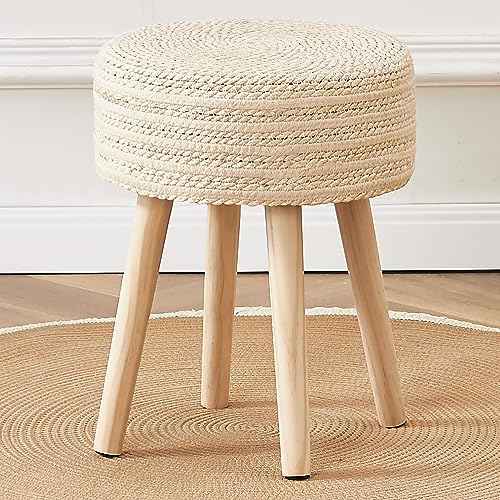 Cpintltr Round Ottoman Footstool Natural Seagrass Foot Stool Pouf Ottomans with Solid Wood Legs Hand Weave Hyacinth Footrest Step Stool for Living Room Balcony Garden Natural & Beige - color: Beige
