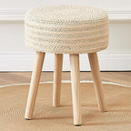 Cpintltr Round Ottoman Footstool Natural Seagrass Foot Stool Pouf Ottomans with Solid Wood Legs Hand Weave Hyacinth Footrest Step Stool for Living Room Balcony Garden Natural & Beige - color: Beige