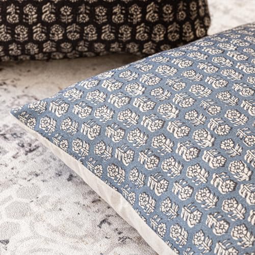 Foindtower Set of 2 Decorative Neutral Floral Print Throw Pillow Covers Vintage Accent Farmhouse Cushion Covers Boho Home Decor for Sofa Chair Couch Bedroom Living Room,18×18 Inch,Dusty Blue - color: Lake, size: 18" x 18" (Pack of 2)
