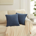 Fancy Homi 4 Packs Dusty Blue Decorative Throw Pillow Covers 26x26 Inch for Living Room Couch Bed Sofa, Rustic Farmhouse Boho Home Decor, Soft Plush Striped Corduroy Square Cushion Case 66x66 cm