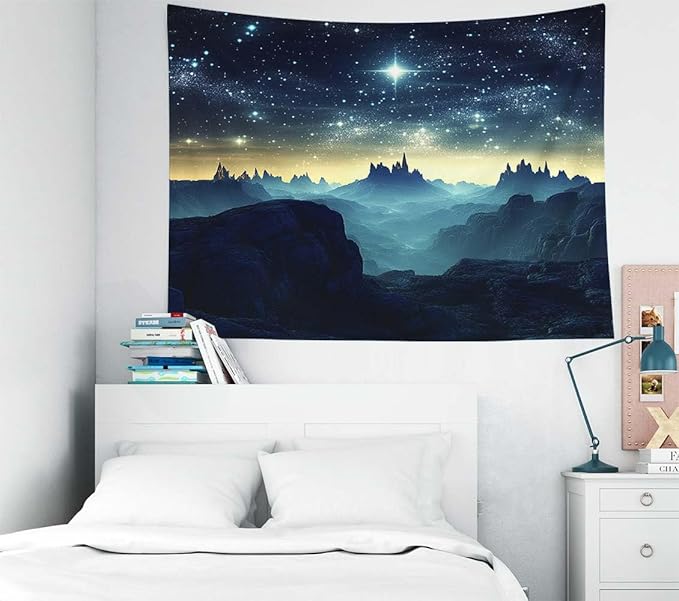 EMMTEEY Fantasy Tapestry Mountains under Starry Sky 80X60 Inch Large Tapestry Wall Art Hanging Tapetries for Bedroom Living Room Dorm Décor