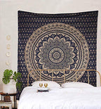 Popular Handicrafts New Launched Kp761 original Gold Ombre Tapestry Mandala tapestries Wall Art Hippie Wall Hanging Bohemian Bedspread With Metallic Shine tapestries 84x54 Inches(215x140cms) blue - color: Blue and Gold, size: 82"L x 54"W