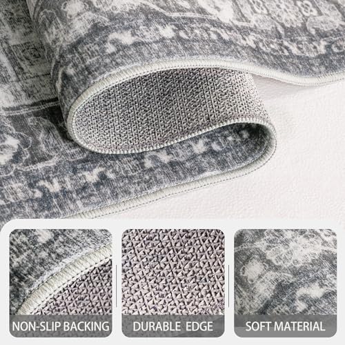 6x6 Square Area Rug, Soft Non Slip Low Pile Washable Rug, Boho Modern Area Rug for Bedroom, Laundry Room, Distressed Grey - color: Distressed Grey, size: 6x6 (Square)