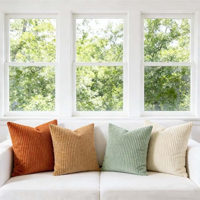 LANANAS Neutral Couch Throw Pillow Covers 18x18 Inch Set of 4 Decorative Farmhouse Boho Throw Pillows for Living Room, Couch, Bed, Sofa Soft Corduroy Accent Home Decor (Teal-Orange, 18x18 Inch)