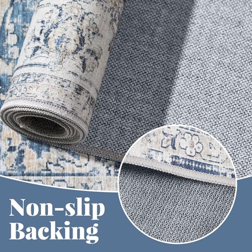 jinchan Fiora Floral 2x3 Rug for Entryway - Vintage Washable Small Non-Slip Distressed Indoor Doormat Ultra-Thin Low-Pile Accent Rug for Entrance Kitchen Bedroom Bathroom (2x3ft, Dark Blue) - color: Distressed Dark Blue, size: 2' x 3' (Light Weight)