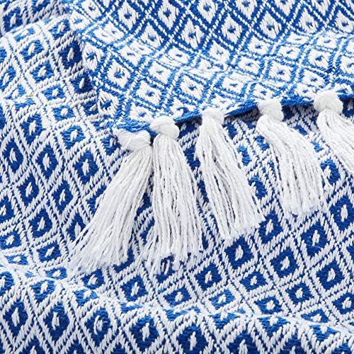 Americanflat 50x60 Throw Blanket - Soft and Breathable Cotton Throw Blanket for Couch, Bed, Chair - Decorative Blankets Perfect for Home, Office, or Outdoor Use - Blue and White Mini Diamond - color: Omala Blue and White Mini Diamond