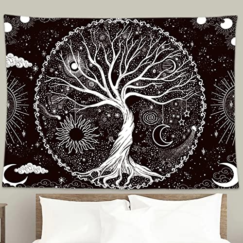 Wonrizon Tree of Life Tapestry,Black and White Galaxy Space Tapestries Aesthetic Psychedelic Wall Hanging decor for Living Room Bedroom (51.2" x 59.1") - size: 59.1"L x 51.2"W