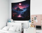 EMMTEEY Halloween Tapestry Halloween Castle Red Moon Dark 60X40 Inch Small Tapestry Wall Art Hanging Tapetries for Bedroom Living Room Dorm Décor