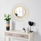 Large Round Mirror with Iron Metal Wire Frame Wall-Mounted Mirror for Home Decorative Living Room Bedroom Bathroom Entryway White 16” x 16”