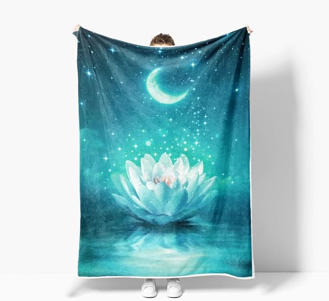 Galaxy Space Throw Blanket Moon Flower Stars Print Decor Soft Warm Cozy Blanket Plush Teal Throws Blankets for Women Girls Kids Couch Travel Livingroom Bedroom Decor 60 x 80 Inch