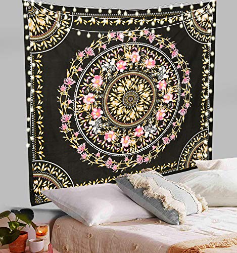 ANJANIYA Floral Wall Hanging Boho Tapestry, Mandala Dorm Décor Tapestry for Room, Beach, Wall, Psychedelic Hippie Wall Hanging Décor and Beach Coverlet Curtain (Black, 54"X60") - color: Black, size: 60"L x 54"W