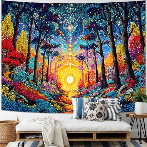 Lunerfex Colorful Woodland Path Wall Tapestry, Trippy Forest Stream Tapestries for Home Decor, Mystical Tapestry 90x70 Inch - color: Multi Pastel, size: 90"L x 70"W